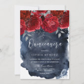 Waterverf Splash Quinceanera - Rode Rozen Kaart (Voorkant)