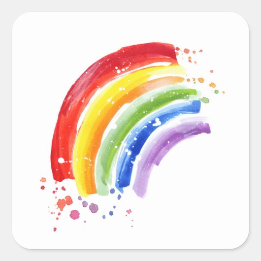 Waterverf Splash Rainbow Vierkante Sticker (Voorkant)