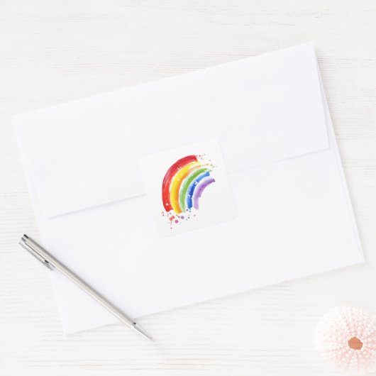 Waterverf Splash Rainbow Vierkante Sticker (Envelop)