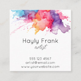 Waterverf Splash Rainbow Vierkante Visitekaartje