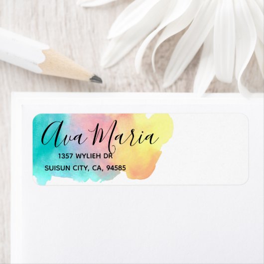 Waterverf splash regenboog verf retour label (Insitu)