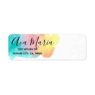 Waterverf splash regenboog verf retour label