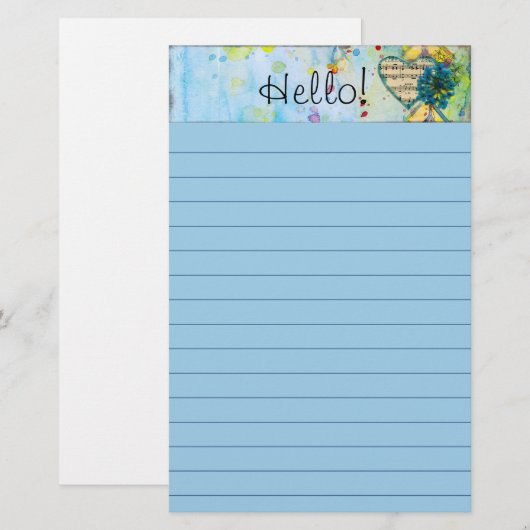 Waterverf Splash Sheet Music Heart Lined Briefpapier (Voorkant / Achterkant)