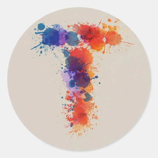 Waterverf Splash T Ronde Sticker (Voorkant)