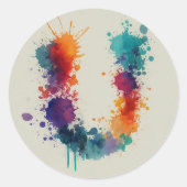 Waterverf Splash U Ronde Sticker (Voorkant)