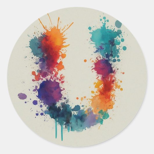 Waterverf Splash U Ronde Sticker (Voorkant)
