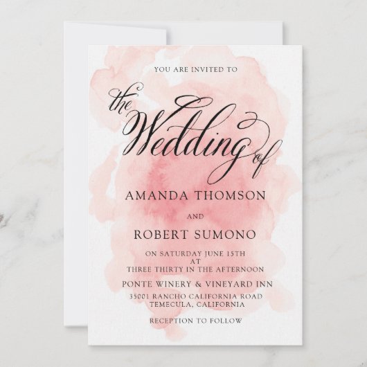 Waterverf Splash van Roze Huwelijksuitnodiging Kaart (Voorkant)