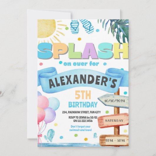 Waterverf Splash Waterslide Diapark Verjaardag Kaart (Voorkant)