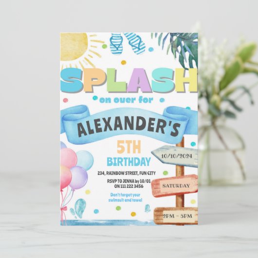 Waterverf Splash Waterslide Diapark Verjaardag Kaart (Staand voorkant)