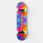 Waterverf Splashes - blauw, Paars, roze geel Persoonlijk Skateboard (Voorkant)