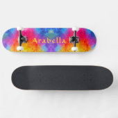 Waterverf Splashes - blauw, Paars, roze geel Persoonlijk Skateboard (Horizontaal)