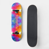 Waterverf Splashes - blauw, Paars, roze geel Persoonlijk Skateboard (Voorkant)