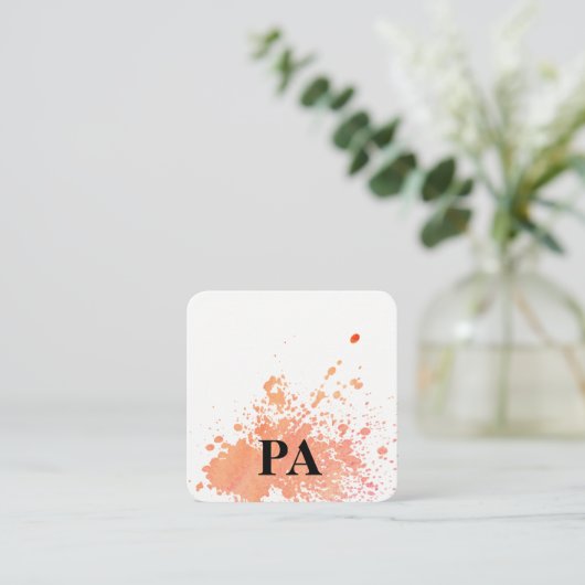 Waterverf Splat/Monogram Vierkante Visitekaartje (Staand voorkant)