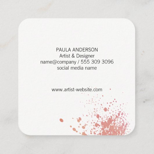 Waterverf Splat/Monogram Vierkante Visitekaartje (Achterkant)