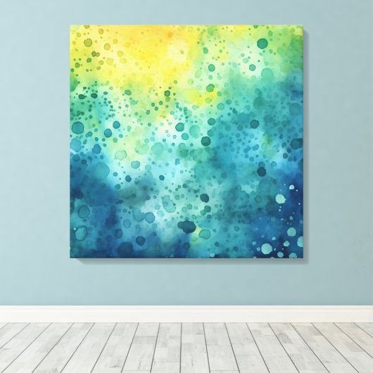 Waterverf Splatter Art geel groen blauw Canvas Afdruk (Insitu (Houten vloer))