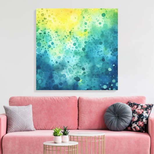 Waterverf Splatter Art geel groen blauw Canvas Afdruk (Insitu (Woonkamer))