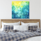 Waterverf Splatter Art geel groen blauw Canvas Afdruk (Insitu (Slaapkamer))