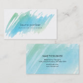 Waterverf Splatter Beach Blauwgroen Moderne Chic Visitekaartje (Voorkant / Achterkant)
