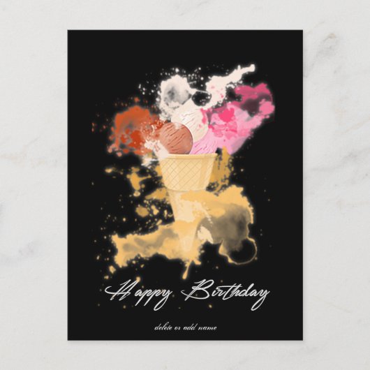 Waterverf Splatter Birthday Ice crème Briefkaart (Voorkant)