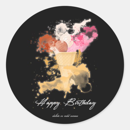 Waterverf Splatter Birthday Ice crème Ronde Sticker (Voorkant)