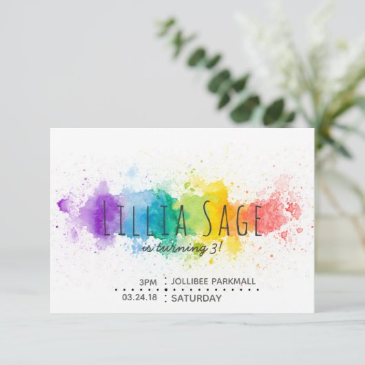 Waterverf Splatter Birthday Uitnodiging (Staand voorkant)