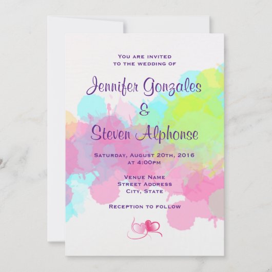 Waterverf Splatter Colorful Abstract Wedding Kaart (Voorkant)