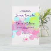 Waterverf Splatter Colorful Abstract Wedding Kaart (Staand voorkant)