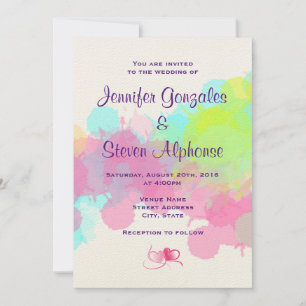 Waterverf Splatter Colorful Abstract Wedding Kaart