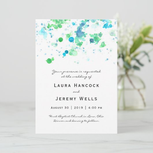 Waterverf Splatter Huwelijksuitnodiging Kaart (Staand voorkant)