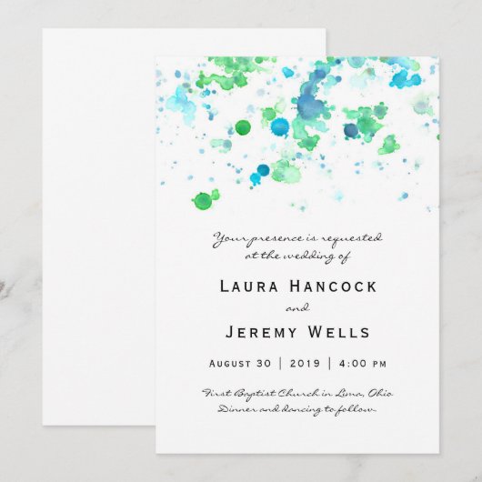 Waterverf Splatter Huwelijksuitnodiging Kaart (Voorkant / Achterkant)