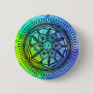 Waterverf Splatter Mandala Design Button/ Pin. Ronde Button 5,7 Cm