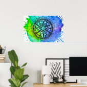 Waterverf Splatter Mandala Poster. Poster (Thuiskantoor)