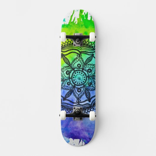 Waterverf Splatter Mandala Skateboard | Megaflora (Voorkant)