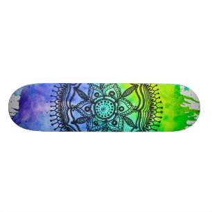 Waterverf Splatter Mandala Skateboard   Megaflora