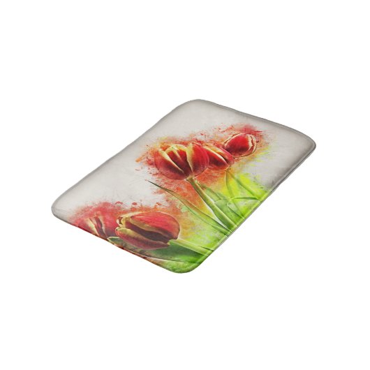 Waterverf Splatter Red Yellow Tulips Floral Badmat (Gekanteld)