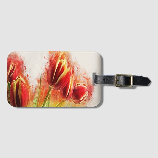 Waterverf Splatter Red Yellow Tulips Floral Bagagelabel (Voorkant (horizontaal))