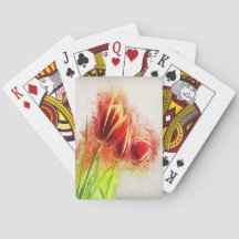 Waterverf Splatter Red Yellow Tulips Floral