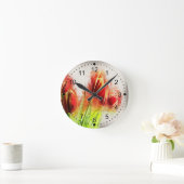 Waterverf Splatter Red Yellow Tulips Floral Ronde Klok (Huis)