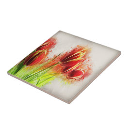 Waterverf Splatter Red Yellow Tulips Floral Tegeltje