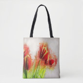 Waterverf Splatter Red Yellow Tulips Floral Tote Bag (Voorkant)