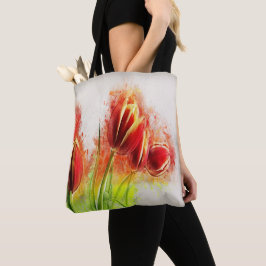 Waterverf Splatter Red Yellow Tulips Floral Tote Bag