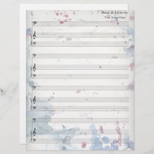 Waterverf Spletters Blank Blad Muziek Bass Clef (Voorkant / Achterkant)