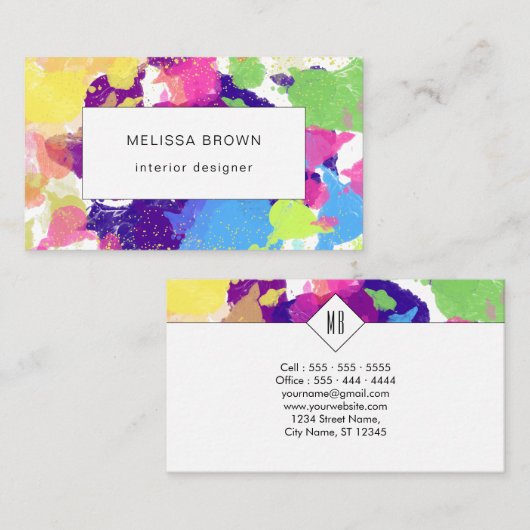 Waterverf Spletters kleurrijke Abstracte moderne Visitekaartje (Voorkant / Achterkant)