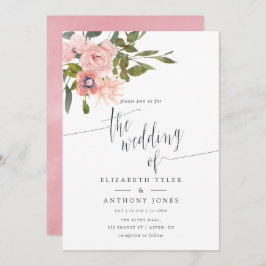 Waterverf spoeling Blush Roze bruiloft uitnodigen Kaart