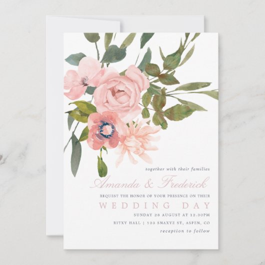 Waterverf spoeling Blush Roze bruiloft uitnodigen Kaart (Voorkant)