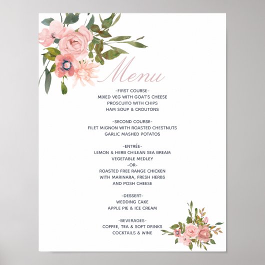 Waterverf spoelroze roze rozen bruiloft menu poster (Voorkant)