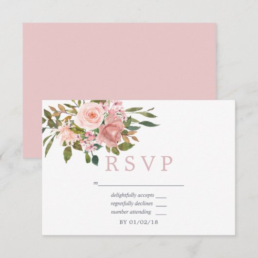 Waterverf spoelroze rozen bruiloft RSVP (Voorkant / Achterkant)