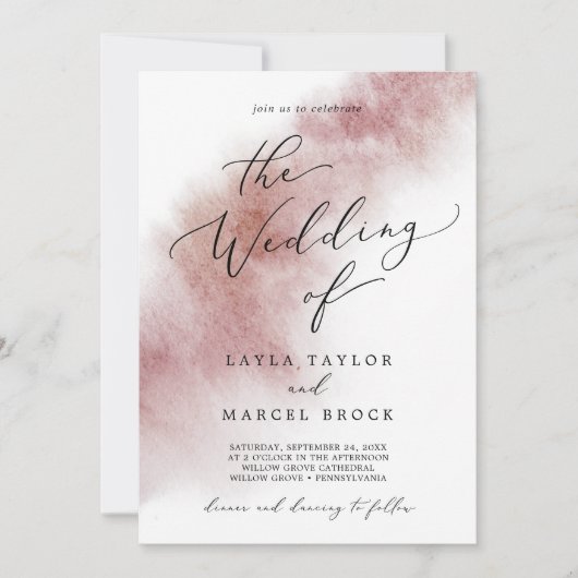 Waterverf spoelt Bourgogne Het huwelijk van uitnod Kaart (Voorkant)