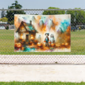 Waterverf Spooky Halloween Scene Spandoek (Insitu)