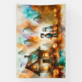 Waterverf Spooky Halloween Scene Spandoek (Verticaal)